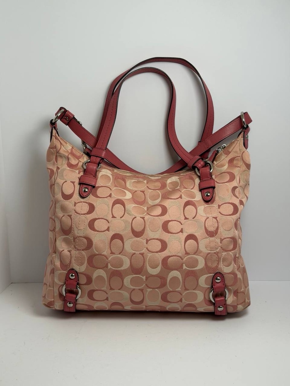 Coach Pink Alexandra Signature Monogram Shoulder Bag - Picture 1 of 12